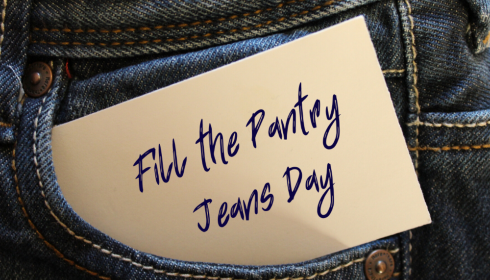 Jeans pocket with note;  Fill the Pantry Jeans Day