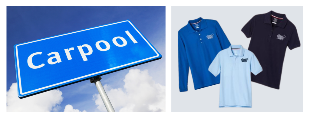 carpool sign and uniforms 